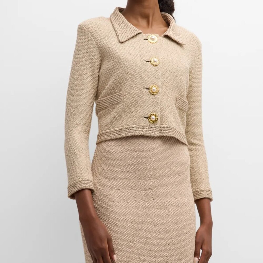 St. John Paillette Twill Crop Jacket, NWT, US4